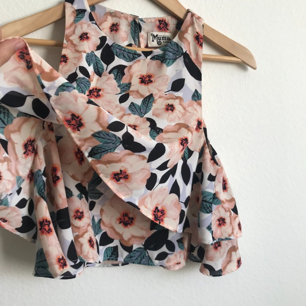 Show Me Your MUMU King Crop Top Peach Floral Cropped Layered Sleeveless Tank XS - Picture 5 of 7
